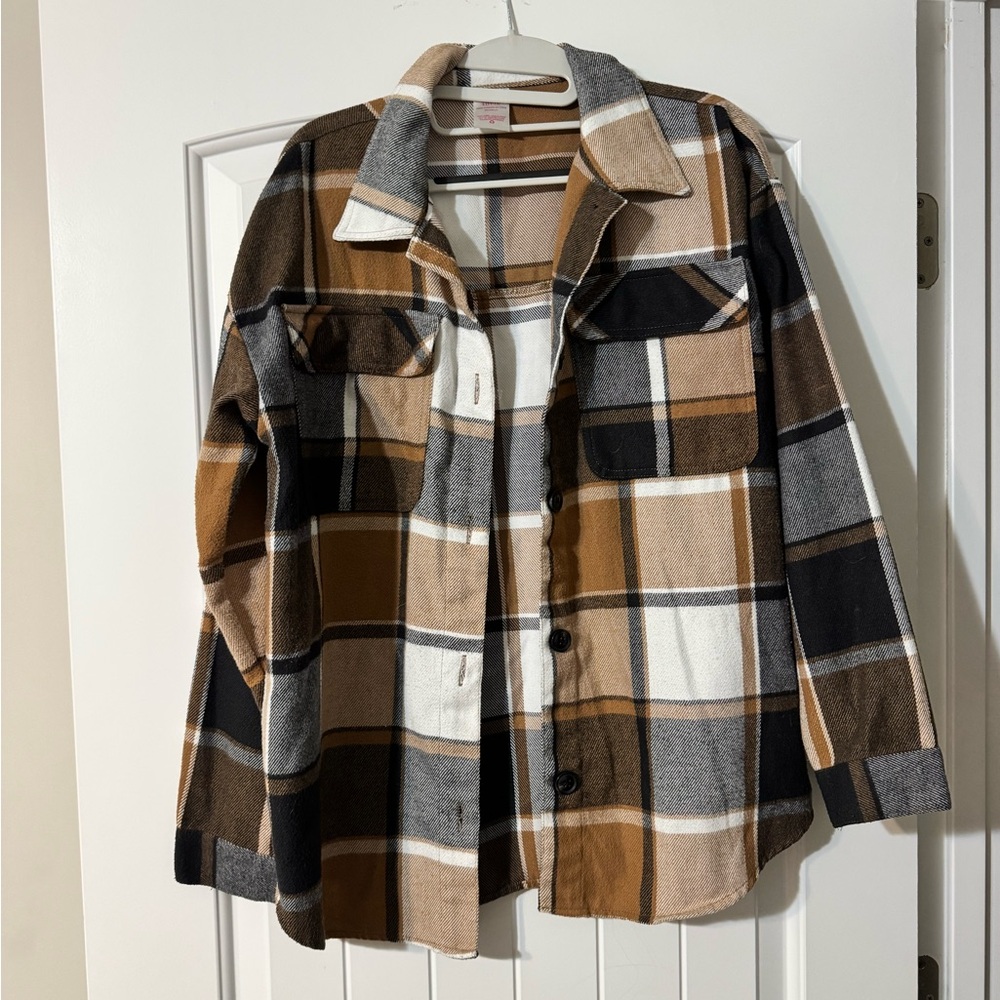 No Boundaries Brown Plaid Button Down Shirt